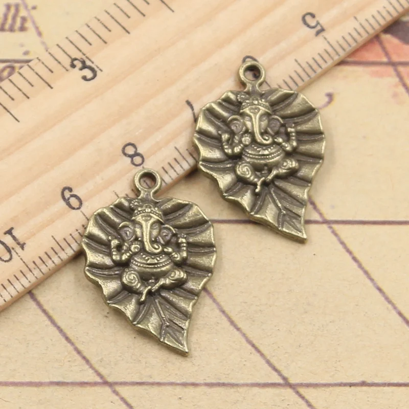 10pcs Charms Leaf Ganesha Buddha Elephant 25x18mm Tibetan Bronze Silver Color Pendants Antique Jewelry Making DIY Handmade Craft