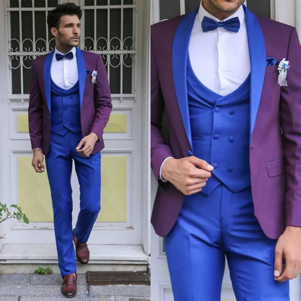 Terno de casamento slim fit, jaqueta e calça para noivo com dois botões entalhados na lapela, terno de baile feito sob medida