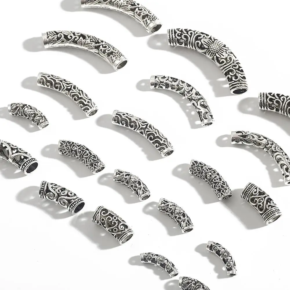 3/6/10pcs 21-55mm Tibetan Silver Tube Beads Metal Spacer Beads Tube Charms for Jewelry Making DIY Bracelet Necklace