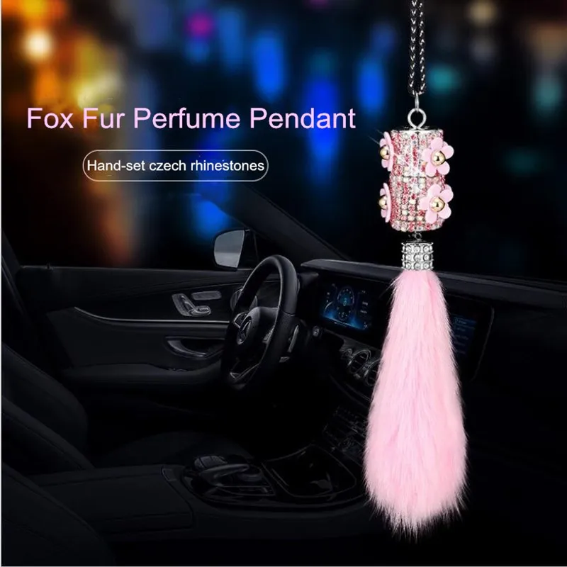 

In-car perfume pendant diamond lady fox fur chrysanthemum rearview mirror pendant car perfume pendant