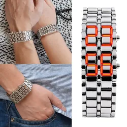 2020 LED Digital Watch New Iron Samurai Metal Bracelet Watch LED Digital Watches Hour Men Women stainless steel