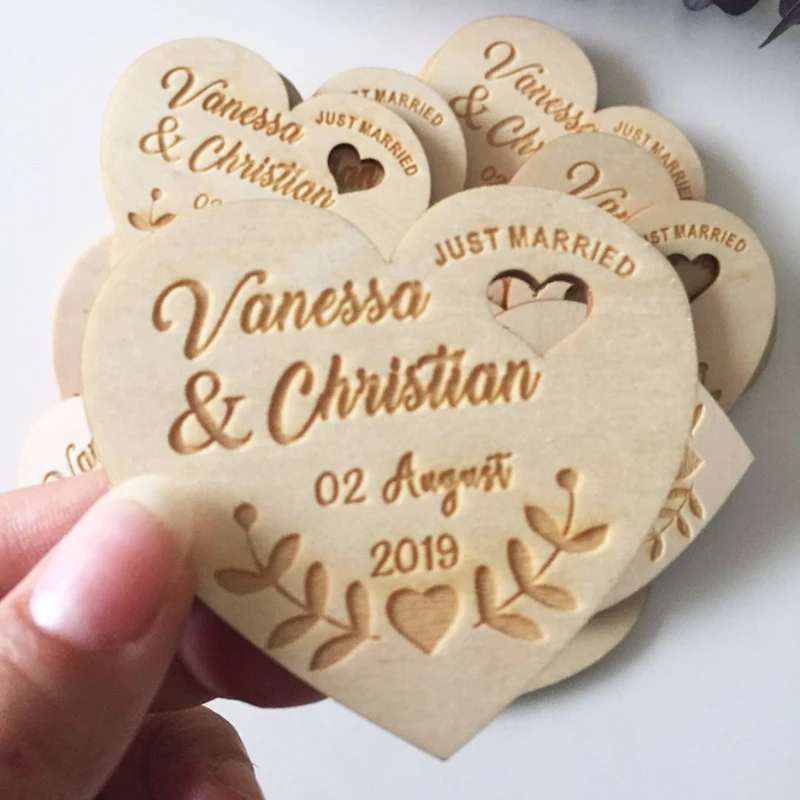 Personalized Wedding Laser Heart Save the Date Magnets,Custom wood rustic save the date,party favors gifts