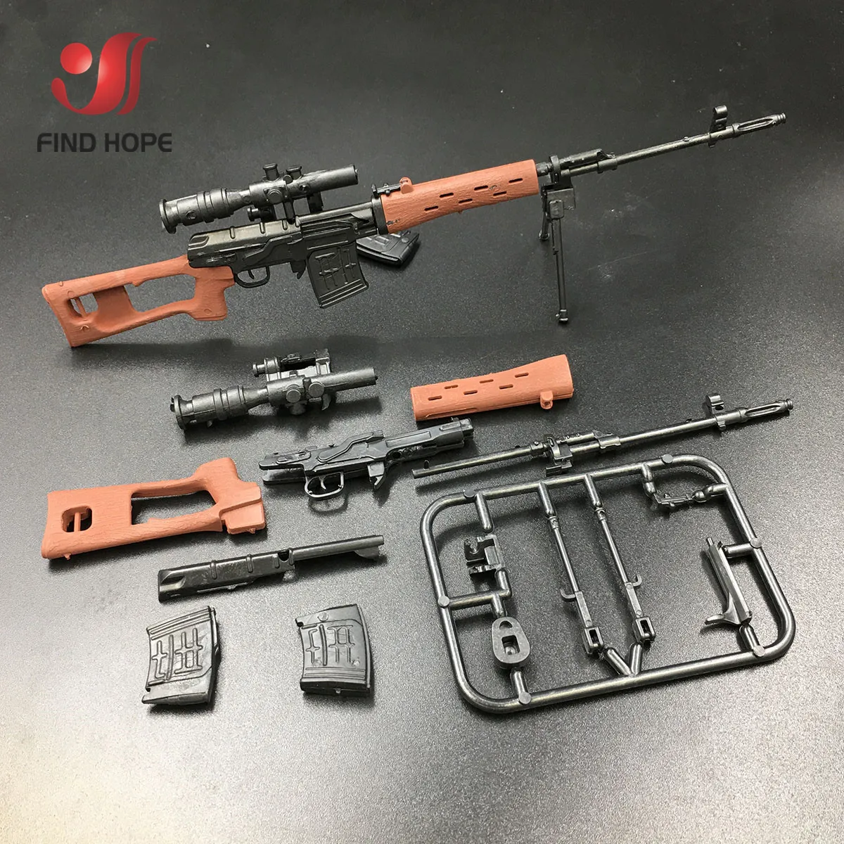6-teiliges Set 1/6 AWM MK14 DSR PSG-1 SVD TAC Scharfschützengewehr Bausatz Spielzeugwaffenmodell für Actionfiguren – Detail 20