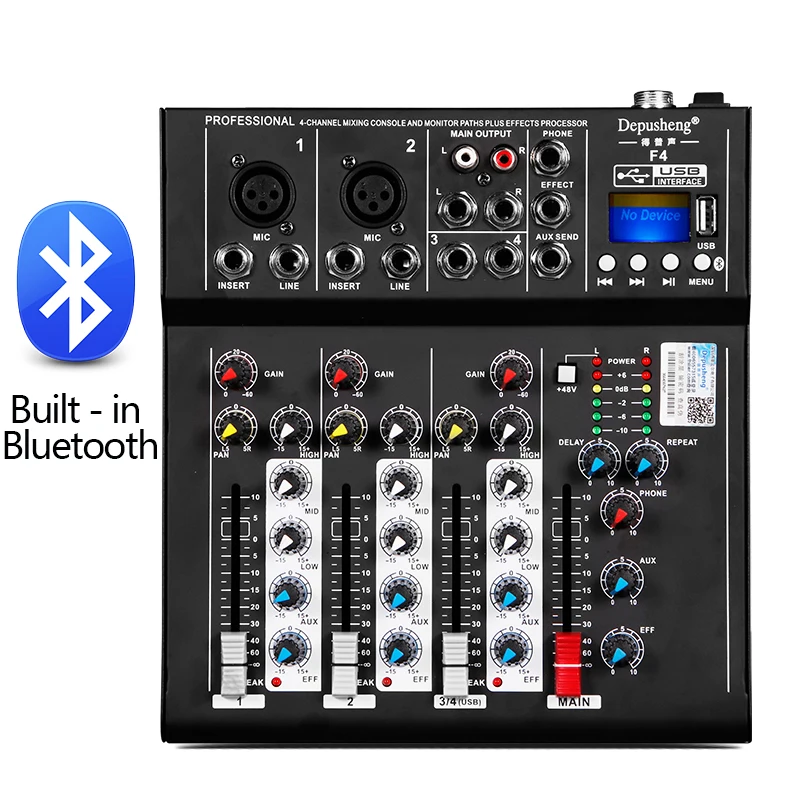 

4-channel USB mini mixer mixer with LCD display