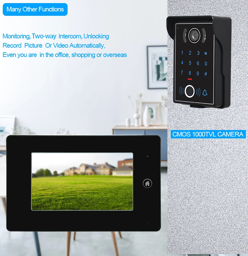 7 zoll Verdrahtete Drahtlose Wifi Video Türklingel System, Video Intercom Tür Telefon Unterstützung Video Aufnahme Passwort RFID Keyfob Entsperren