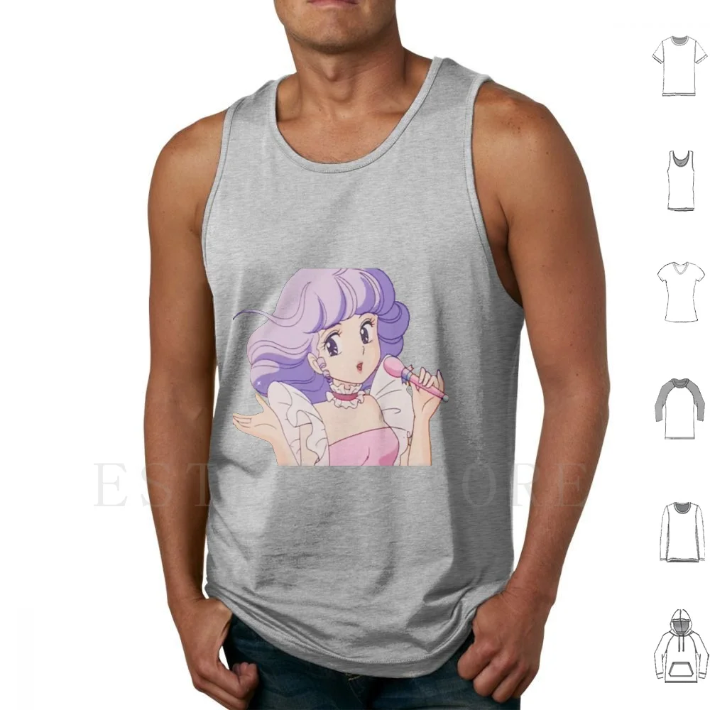 Creamy Mami Tank Tops Vest Sleeveless Girls Womens Cute Kawai Singing Anime Manga Purple Micro Pink Outfit Makeup Eyes