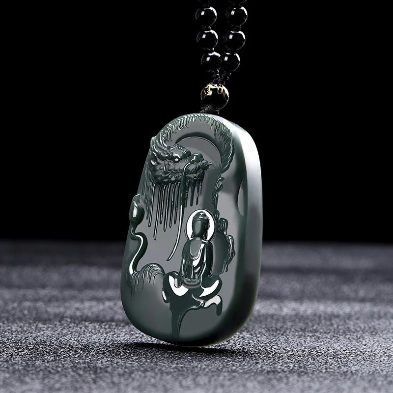 

Hetian jade imperial dragon enlightenment Guanyin jade pendant Xinjiang green jade invisible Buddha men’s and women’s jade penda