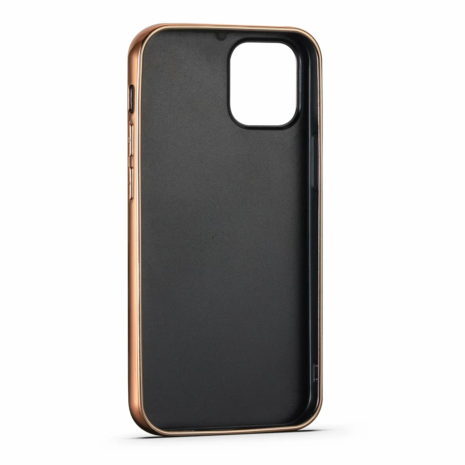 Shockproof Litchi Pattern Genuine Leather Gold Plating Case for iPhone 13 12 Mini Pro Max 11 X XR XS
