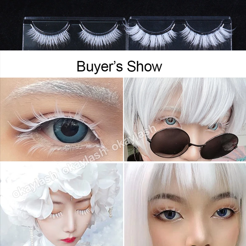 OKAYLASH 3 Pairs/Lot Classy White Cosplay False Eyelashes Fluffy Snow White Bottom Makeup Eye Lashes Halloween Vegan Cilias Bulk