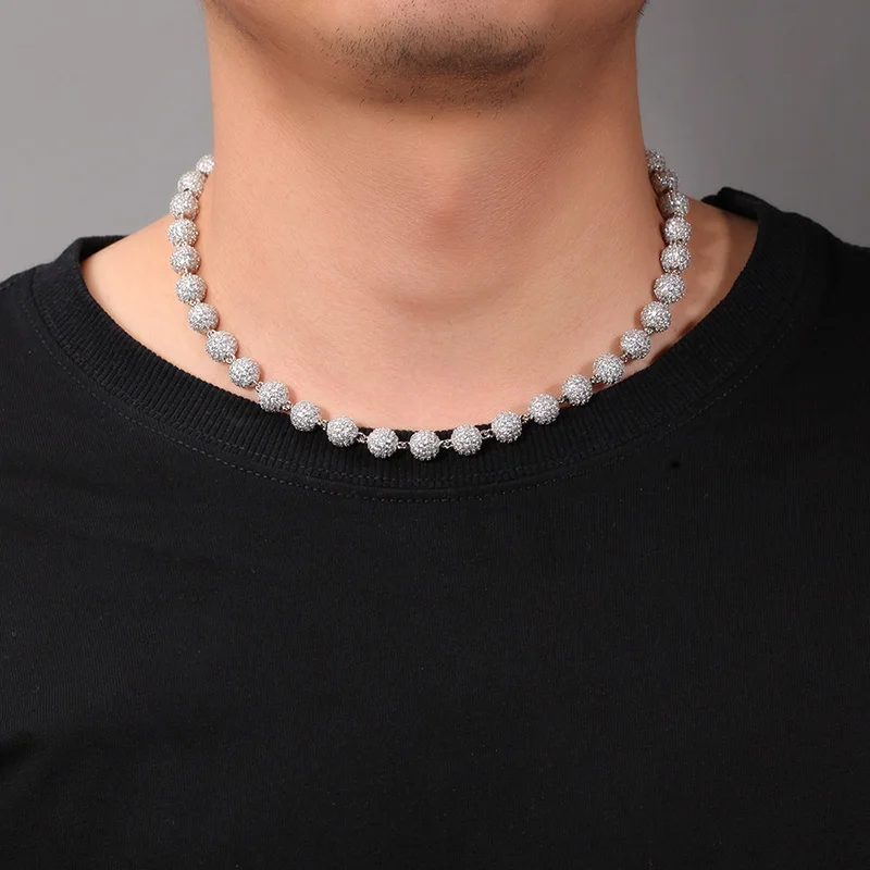 Hip Hop Micro Paved Cubic Zirconia Bling Iced Out Beads Link Chain Chokers Necklaces for Women Men Unisex Rapper Jewelry