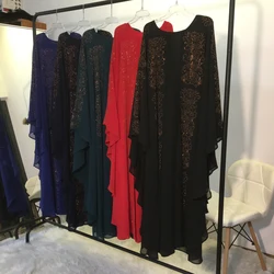 Abaya Rhinestone Batwing Sleeve Arab Robe Open Kimono Turkish Chiffon Muslim Women Maxi Robe Loose Bangladesh African Clothes