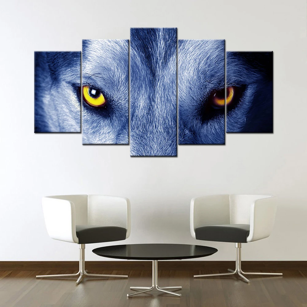 HD Prints Pictures 5 Piece Wolf Eyes Canvas Paintings Wall Art for Living Room Home Decor Animal Posters Framework