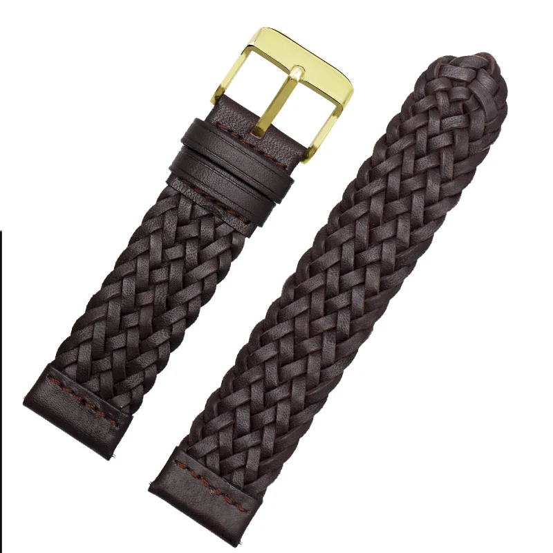 20mm 22mm Quick Release  Braided Genuine Leather Strap Men Women Replacement Bracelet Belt Wrist Band for Smart Watch Brown