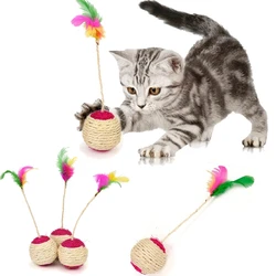 Balle à Gratter en Sisal pour Chat, Jouet Interactif d'Entraînement pour Chaton, Fournitures Amusantes, Plumes, Accessoires