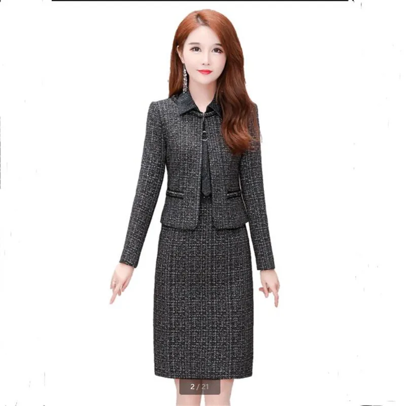 Fashion costumes Two piece set elegant women suit 2020 Trending Products autumn 2 piece suit Dress + coat Noble temperament 1361