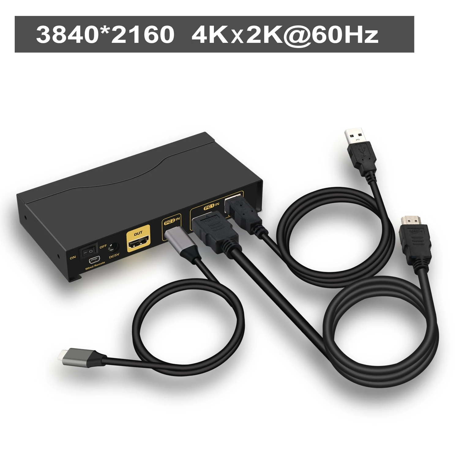 CKLau 2 포트 USB Type-C + HDMI KVM 스위치 (최대 4K x 2K @ 60Hz 오디오 해상도 포함)