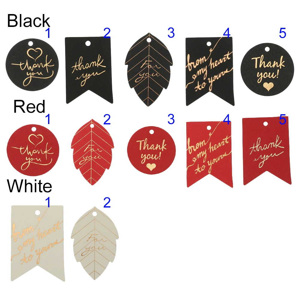 50PCS Gold Stamping Paper Gift Tags Thank You Hang Label Christmas Box Decor Black Red White Birthday Party Supplies DIY Access