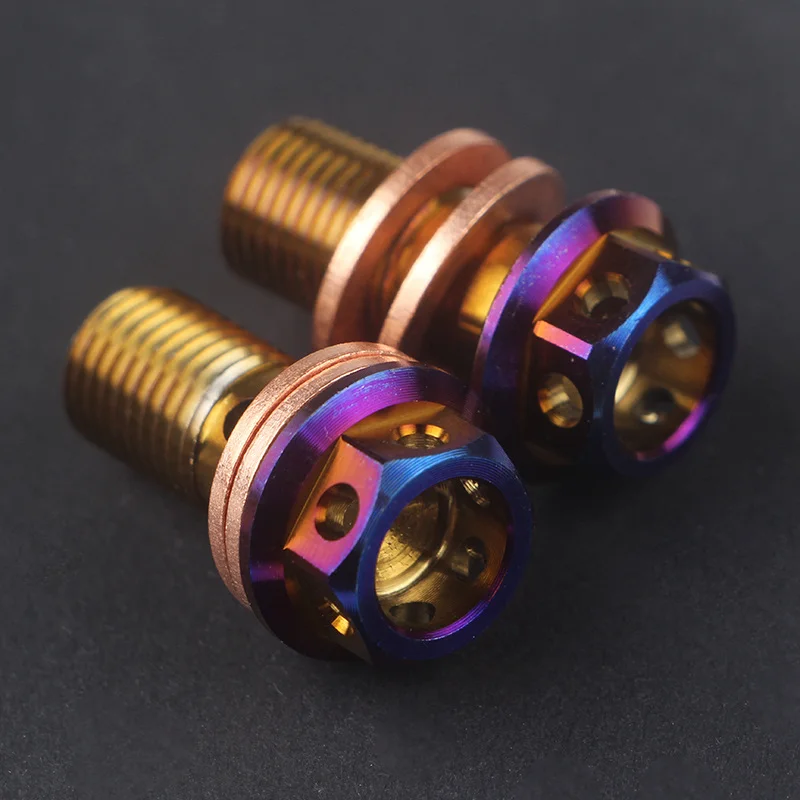 Motorcycle Ti Titanium Banjo Bolt Oil Drain Screw / Hollow Screw M10*1.25mm/1.0mm For Brake Hose Caliper Master Cylinder Caliper