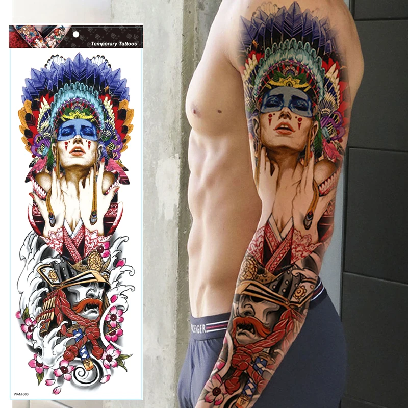 

REALISTIC TEMPORARY TATTOO FLOWER FULL ARM, INDIAN, TRIBAL, TOTEM, BLACK, MENS, WOMENS