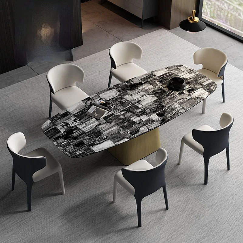 rock plate dining table Modern minimalist rectangular marble dining table Small family dining table and chair combination