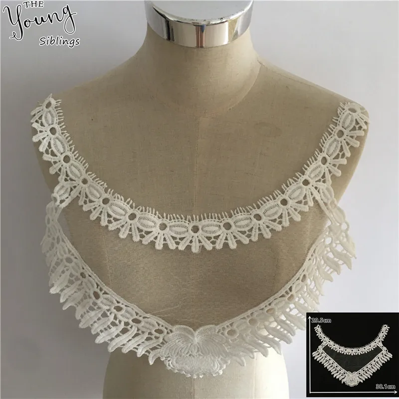 Exquisite White Lace Fabric Embroidery Applique Lace Neckline DIY Tulle Lace Collar Sewing Clothing Accessories Craft Supplies