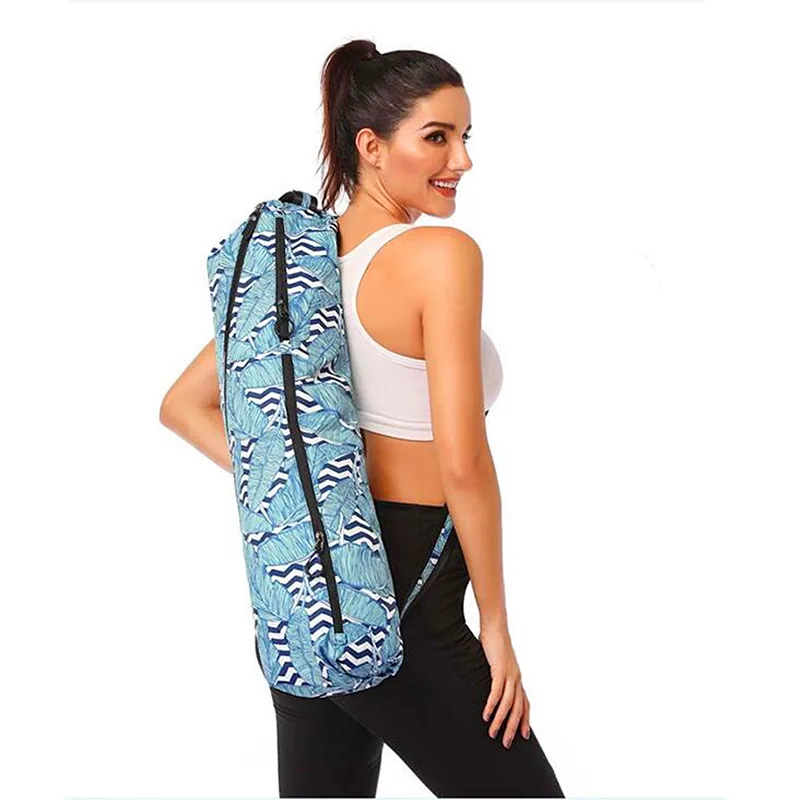 Multifunctional Waterproof Canvas Yoga Bag for Women, Printed Sports Bag, Professional Yoga Mat Bag (Yoga mat not including)