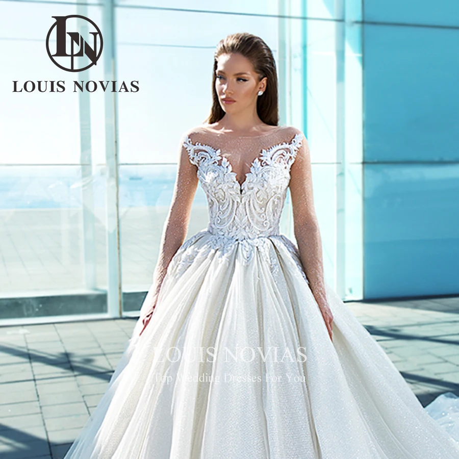 LOUIS NOVIAS-فستان زفاف بأكمام طويلة مع تطريز, ثوب حفلة, رائع, حبيب, مطرز بالخرز, صور حقيقية, العروس, 2022