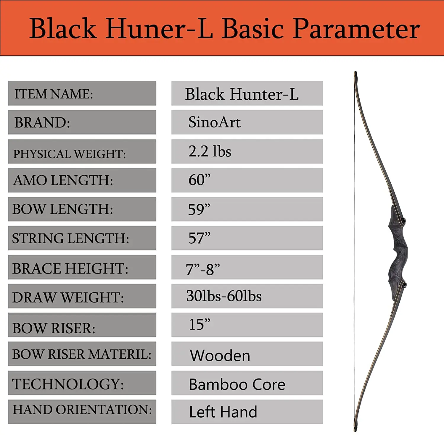 60inch Takedown Longbow Archery Wooden Archery Bow Included Fur Rest Pad Stringer Tool Tab String Nocks Right and Left Hand