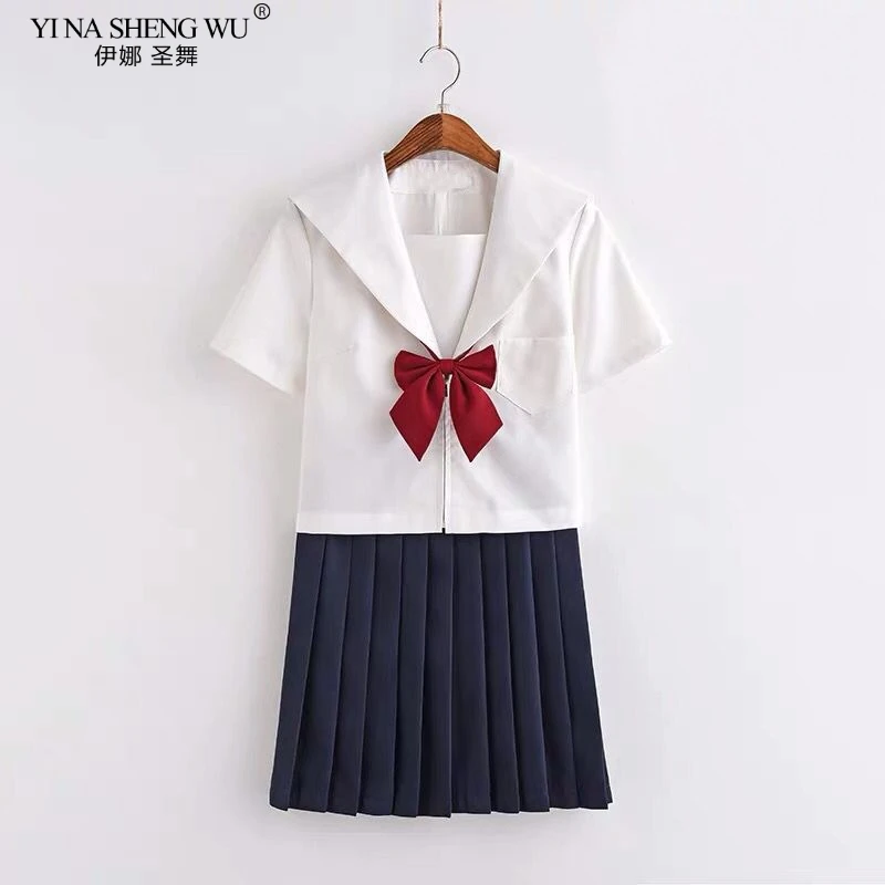 Uniformes blancos de Anime japonés para niñas de secundaria, disfraz de Cosplay JK, uniforme azul marino, Falda plisada, traje de marinero de estilo coreano