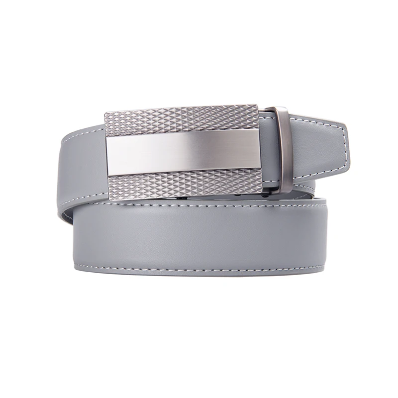 Ceinture en cuir véritable de luxe pour hommes, sangle en métal automatique, ceinture grise, environnement masculin, marque célèbre, qualité