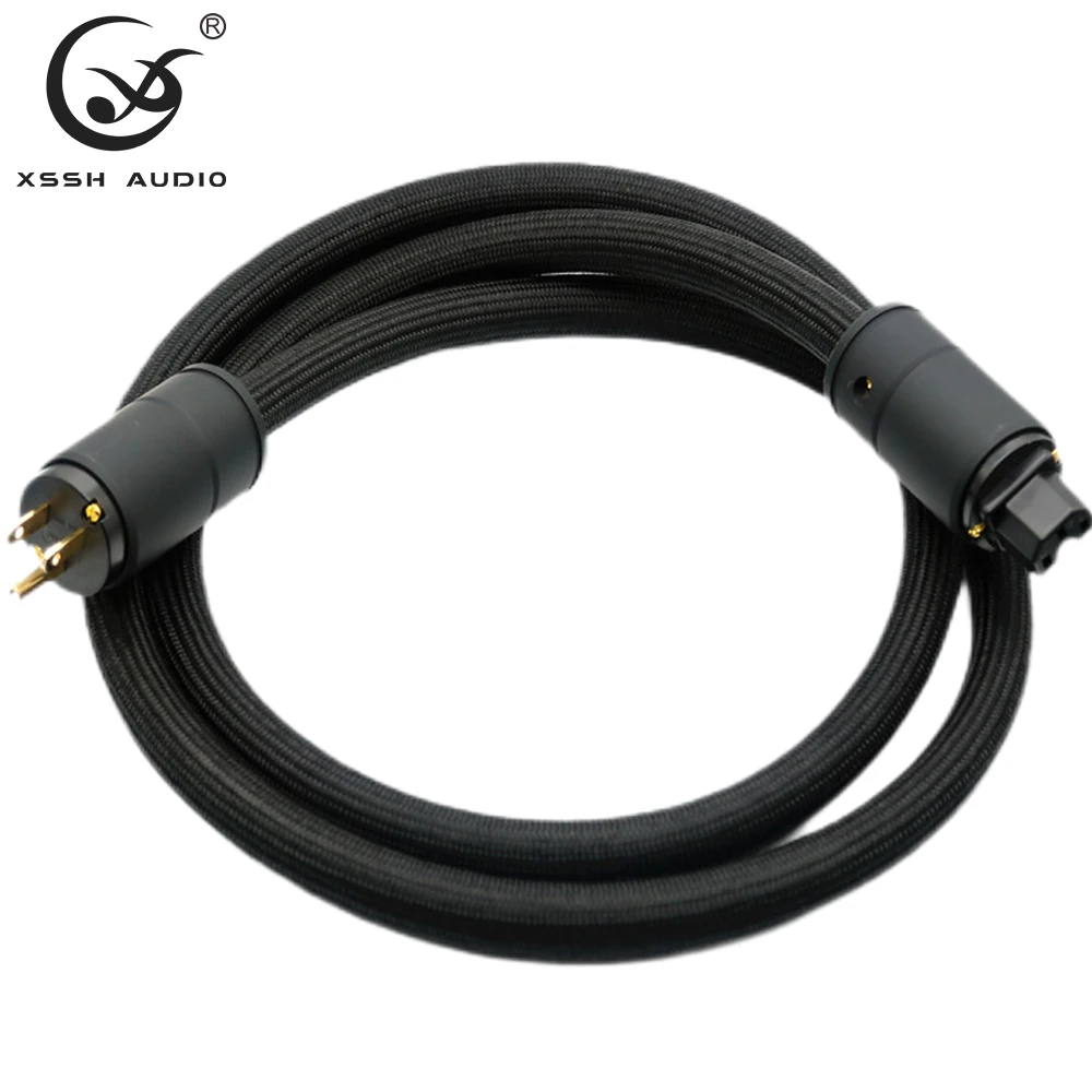 Power Line XSSH HIFI Amplifier OFC Pure Copper Black AC US Schuko EU IEC AC Female Male Gold Plated Plug Power Cable Cord Wire