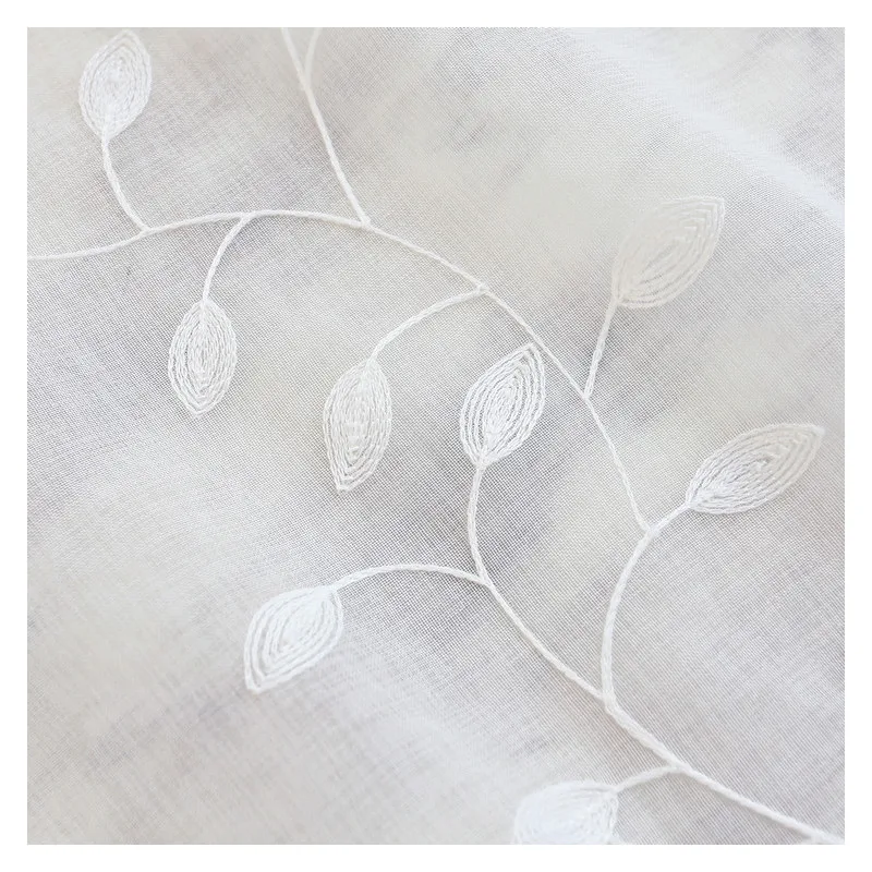 Modern Embroidered White Voile Curtains for Living Room Leaves Tulle Fabrics Bedroom Window Treatment Custom Drapes Kitchen