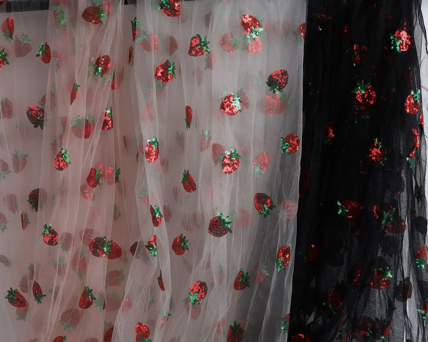 Lovely Strawberry Net Fabric Sequins Embroidery Lace Tulle for Dress Making Sold By The Yard (91cm)