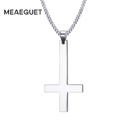 Meaeguet Stainless Steel Upside Down Cross Inverted Cross of St Peter Pendant Necklace Lucifer Satan Satanism Gothic jewelry
