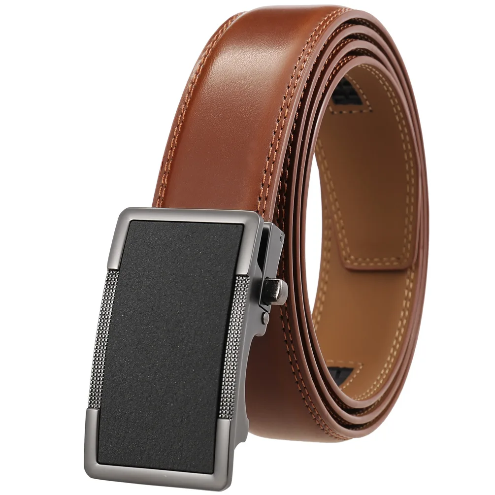 Men's Good Leather Belt Business Formal Real Cowhide Leather Ratchet High Quality Metal Automatic Buckle