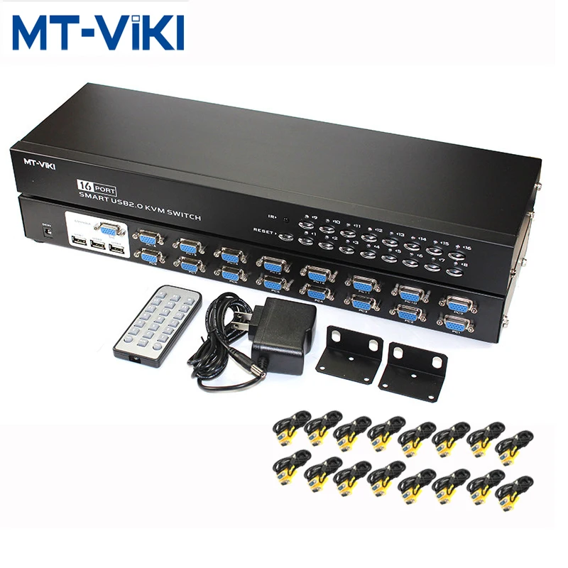 MT-VIKI 16 Port Smart USB KVM Switch With IR Control Support 1920*1440 16 in 1 out for DVR games With Cable MT-1601UK-CH