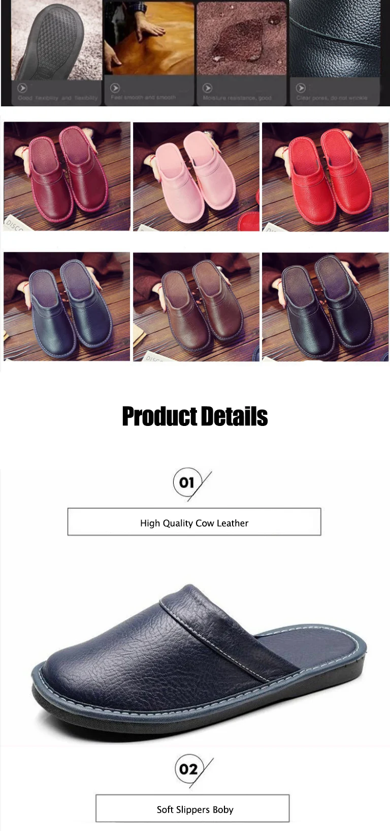 Plus Große Größe 47 48 Unisex Echtes Leder Hausschuhe Wasserdichte Indoor Haus Marke Schuhe Männer Hausschuhe 2022 Neue Mann Frauen hausschuhe – Detail 4