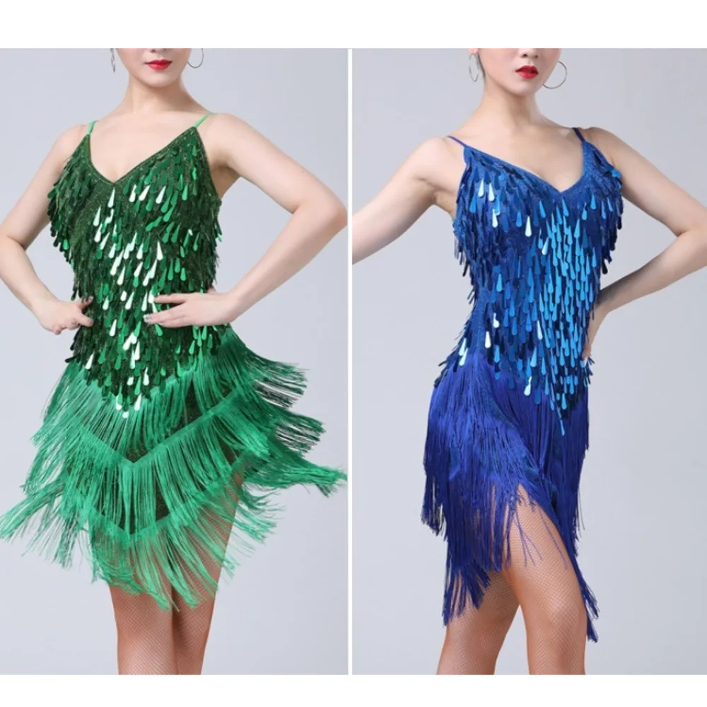 Ladies Women's Red Blue Gold Sexy Tassel Latin Dance Dress Fringe Sequin  Salsa Ballroom Tango Cha Cha Rumba Samba Dance Dresses - AliExpress