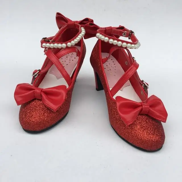 Japońskie słodkie buty lolita vintage śliczne truskawkowe koronki księżniczka kawaii buty okrągłe głowy gruby obcas kobiet buty loli cosplay