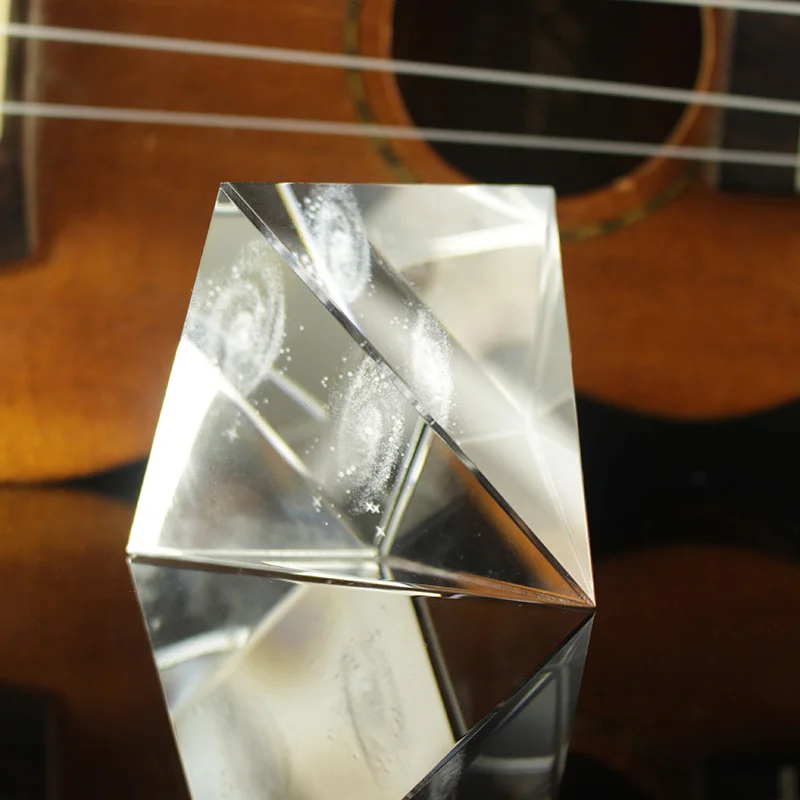Crystal Pyramid 3D Laser Engraved Galaxy Glass Pyramid Fengshui Figurine Home Decoration Accessories for Living Room