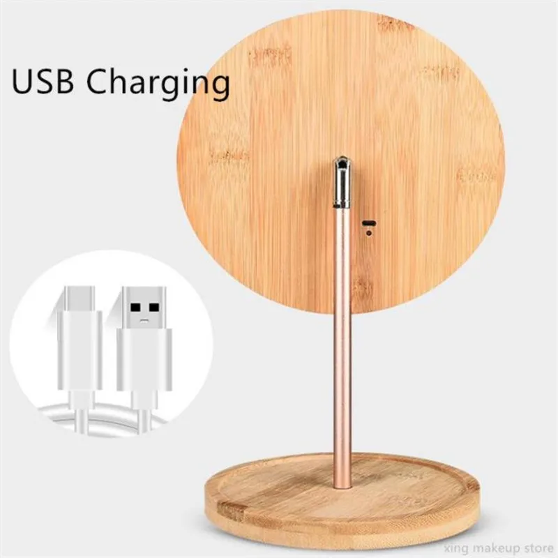 مرآة مكياج LED خشبية قابلة للفصل مع شاشة تعمل باللمس، ثلاثة أوضاع، مرآة مستحضرات تجميل لسطح المكتب قابلة لإعادة الشحن عبر USB لأزياء التجميل #5