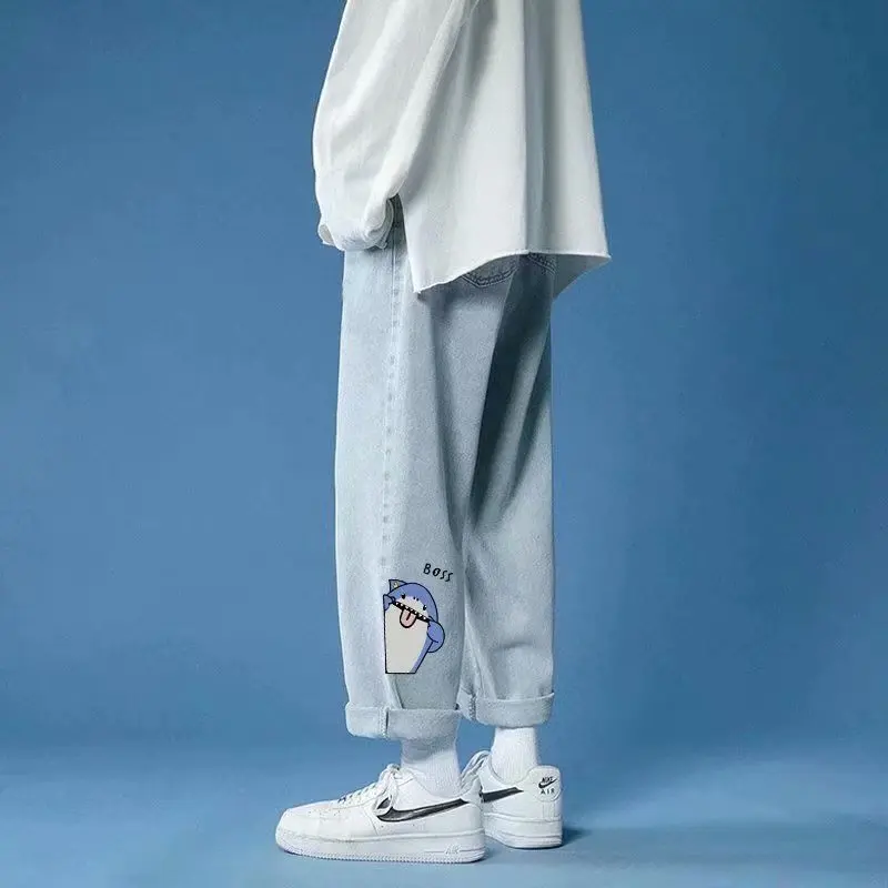 Cartoon print jeans straight leg high waist casual pants джинсы для мужчин брюки мужские ropa hombre denim trousers pantalon2021