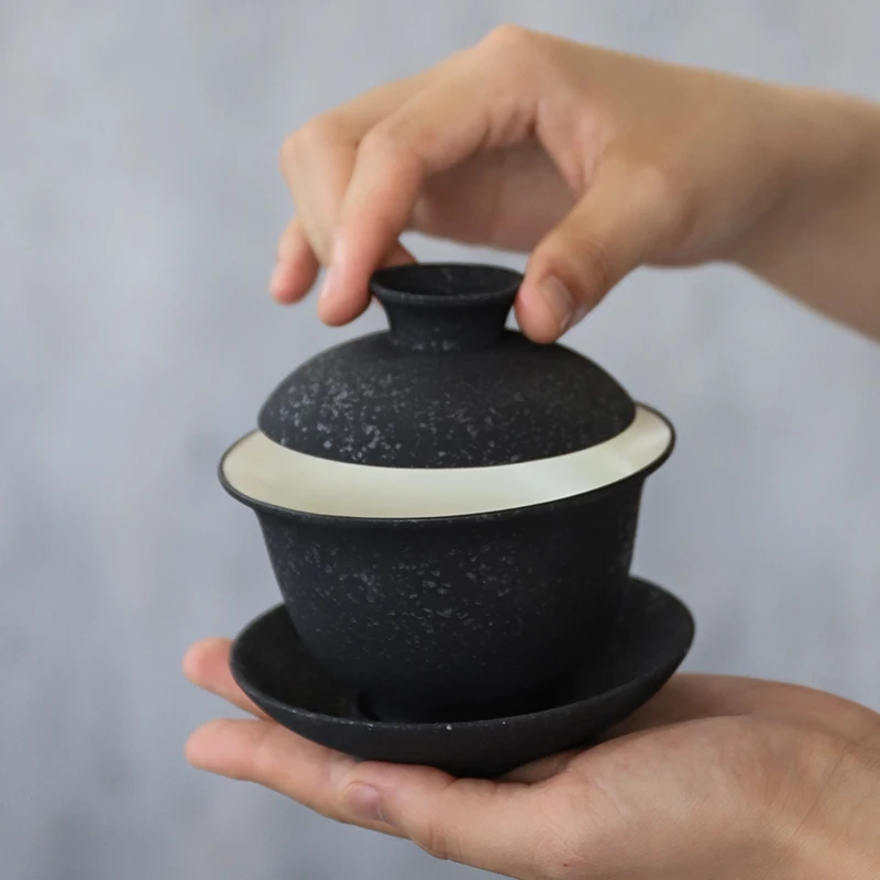 LUWU black crockery ceramic gaiwan porcelain tureen tea makers 150ml