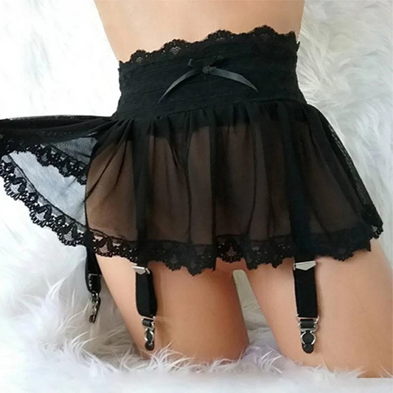 Hot Sexy Garters Lingerie Plus Size Women Five Colors Lace Mesh Skirt Suspenders Sexy Tanga For Garter Belt Transparent Panties