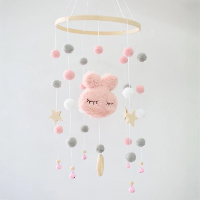 Baby Bed Rattle Cartoon Plush Rabbit Toys Newborn Crib Mobile Rattle Wool Balls Beads Bed Bell Rotating Wind Chime Nursery Decor