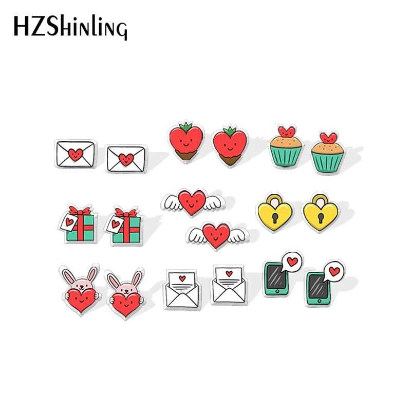 2020 New Valentine's Day Stud Earring Love Lock Letter Acrylic Earrings Resin Epoxy Funny Jewelry Gifts Girl