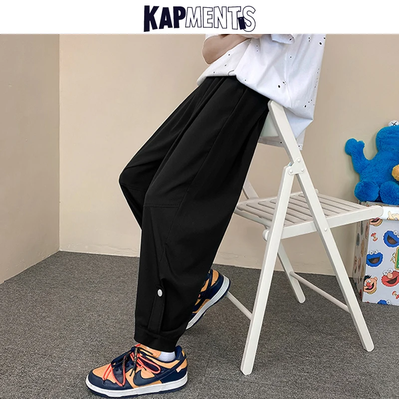 KAPMENTS Men Harajuku Solid Sweat Causal Pants 2023 Mens Baggy Japanese Streetwear Vintage Sweatpants Male Kpop Straight Pants