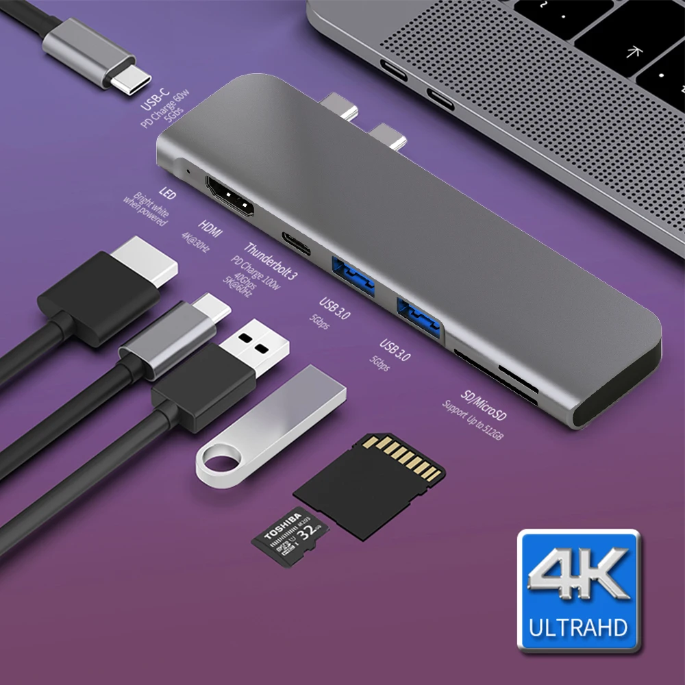 

USB 3.0 Type-C Hub к HDMI адаптеру 4K Thunderbolt 3 USB C Hub с Hub 3,1 TF SD Reader слот PD для MacBook Pro/Air 3,0-2018