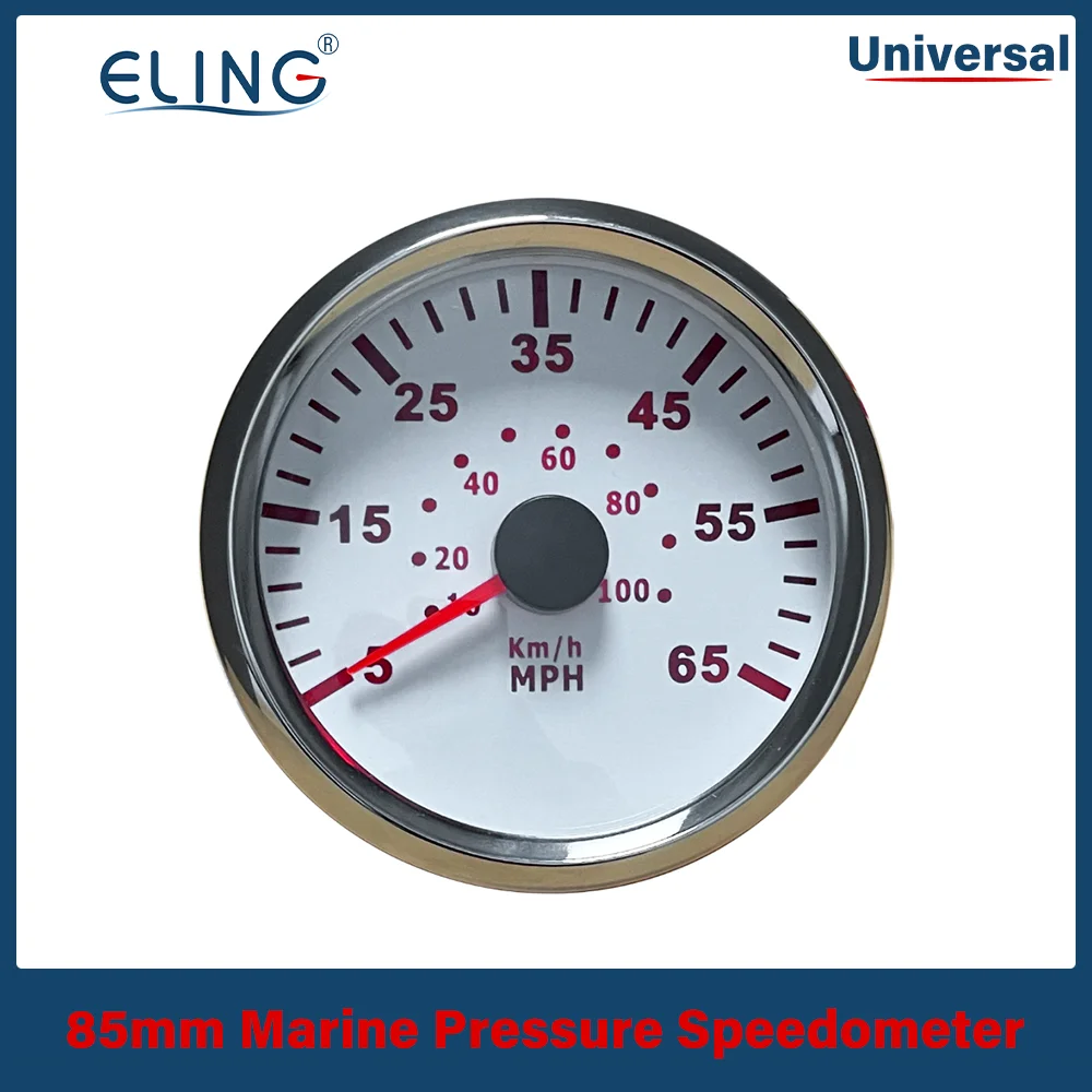 ELING Speedometer Boat Gauge Marine Pressure Pitot Tube Pressure Signals 35 MPH 55 MPH 65 MPH 12V 24V With Red Backlight