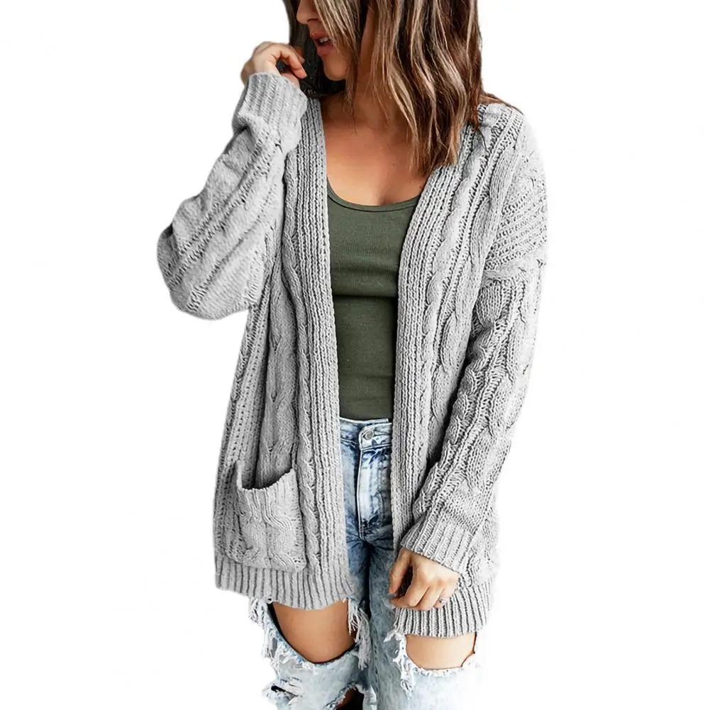 Women Sweater Coat Twist Pattern Loose Autumn Winter Warm Pure Color Cardigan for Daily Wear